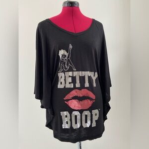 Universal Studios Betty Boop Black Top w/ Batwing Sleeves/Foil Lettering - Sz XL